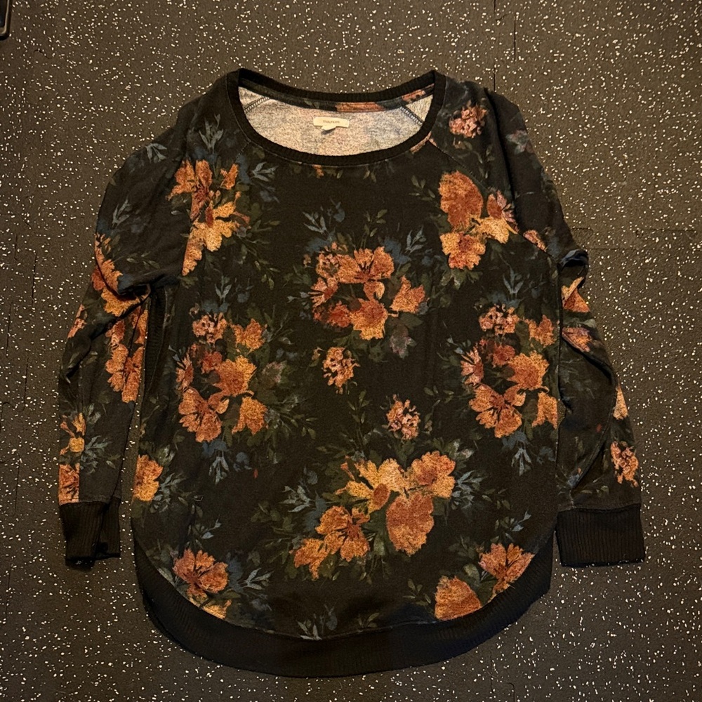 Maurices Black and Orange Floral Long Sleeve Top